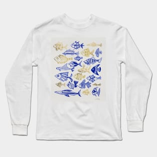 fish inkings navy gold Long Sleeve T-Shirt